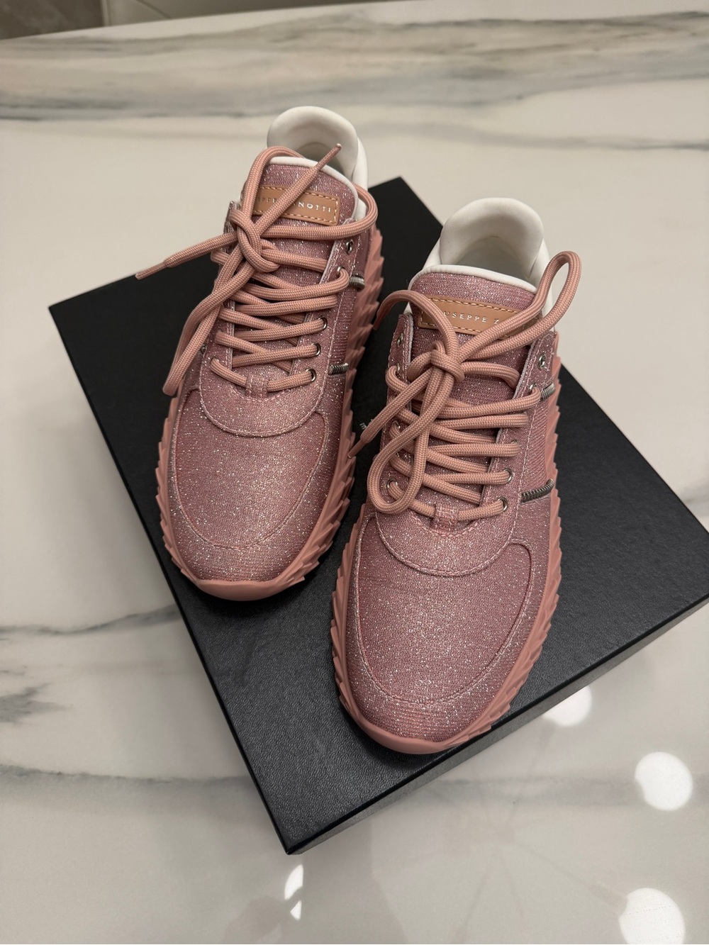 Giuseppe Zanotti Rose Pink Glitter Lace-Up Sneakers
